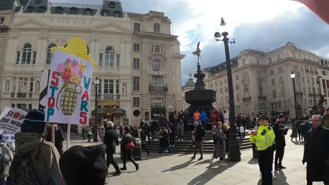 Stop wars colourful rainbow sign with hand grenade and flowers Stock Footage 171485520