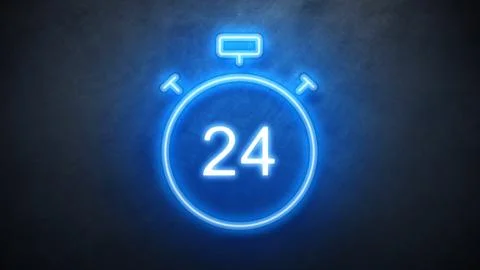 Stop watch Clock neon sign. countdown timer animation seamless. 스톡 일러스트