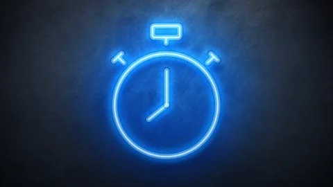 Stop watch Clock neon sign. countdown timer animation seamless. Stock-Illustration