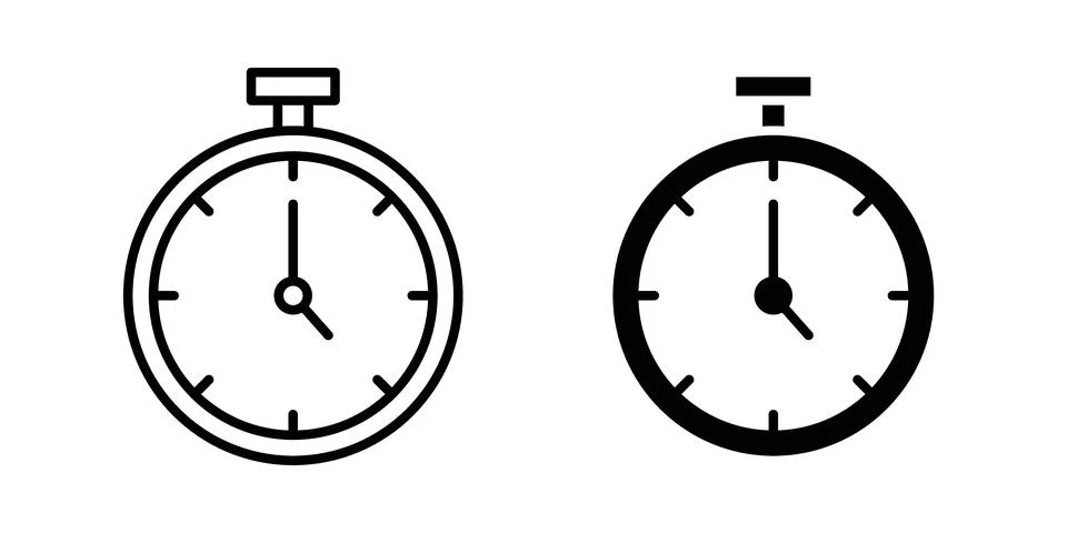 Stop watch icon solid, line, and editable vector set. Stock Illustration