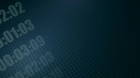 Stop watch time code numbers animate on blue tinted grid background 動画素材 313115427