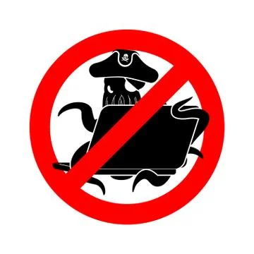 Stop Web pirate Octopus and laptop. Ban sign poulpe internet hacker and PC. P Illustrazione stock
