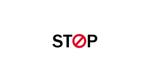 STOP Word with Red Prohibition Sign Over the Letter O on animation White Ba.. Stock Footage 321996972