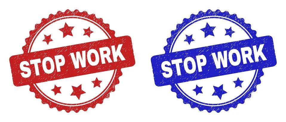 STOP WORK Rosette Stamp Seals Using Grunged Texture Stock Illustration