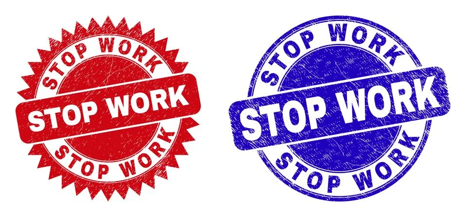 STOP WORK Round and Rosette Seals with Scratched Surface Stock Illustration