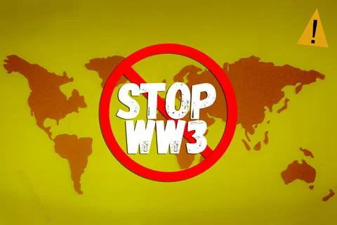 Stop World war 3 Concept with world map in background. Stock Illustration