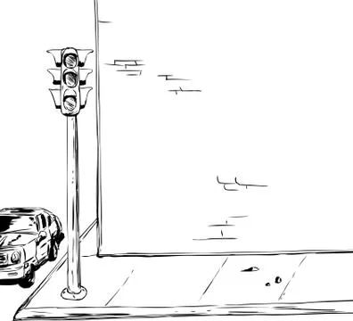 Stoplight on corner background outline Stock Illustration