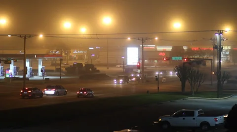 Stoplight Intersection on a Foggy Night Stock Footage 35005101