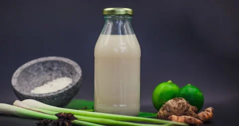 Stopmotion of many different Jamu drinks- Indonesian herbal beverage Video stock 157597828