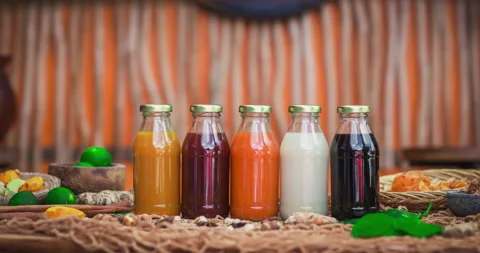 Stopmotion of many different Jamu drinks- Indonesian herbal beverage 스톡 동영상 157598461