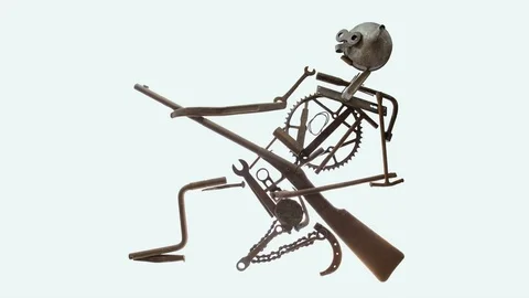 Stopmotion rusty warrior, object stop motion animation Stock Footage 72317118