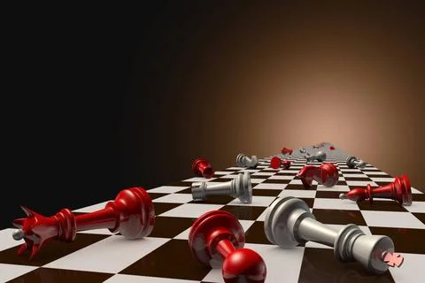 Stopped time (chess metaphor) Red and gray pawn on the chessboard (lie ran... Stock Photos