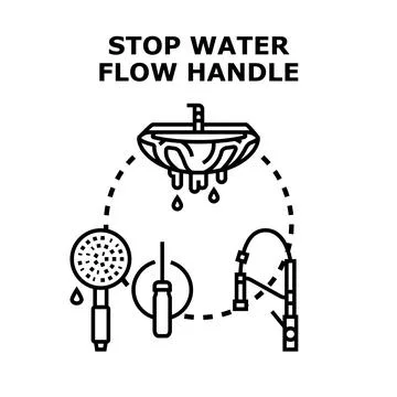 Stopping water flow handle and plumbing fixtures concept Illustration