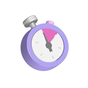 Stopwatch 3d render icon. 10 second arrow and lilac color. Isolated vector Stock Illustration