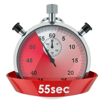 Stopwatch with 55 seconds timer. 3D rendering isolated on white background Stock Illustration