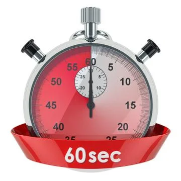 Stopwatch with 60 seconds timer. 3D rendering isolated on white background Stock Illustration
