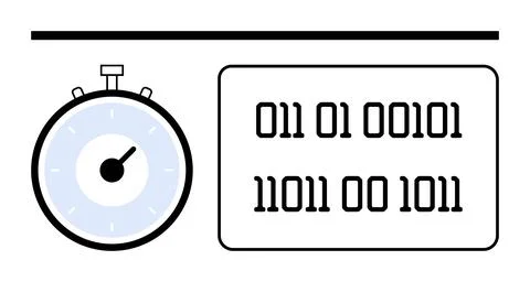Stopwatch and Binary Numbers Concept for Coding, Digital Time Management, D.. Stock Illustration