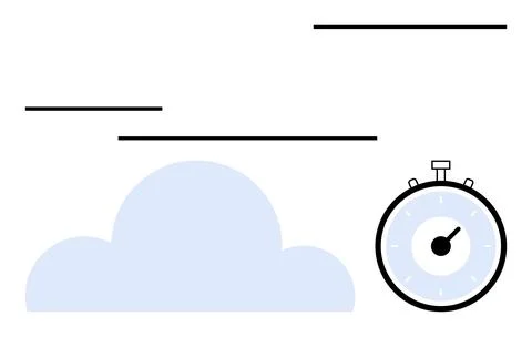 Stopwatch and Cloud with Lines, Symbolizing Time Management and Cloud Compu.. Illustrazione stock