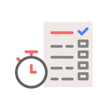 Stopwatch and document with checklist or examination, time management and pla 스톡 일러스트