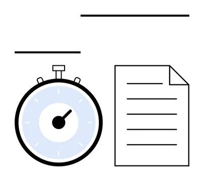 Stopwatch and Document Symbolizing Time Management and Efficiency in Tasks Stock Illustration