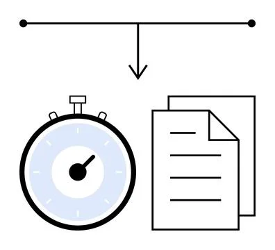 Stopwatch and Papers Connected by Timeline Concept of Time Management and T.. Stock Illustration