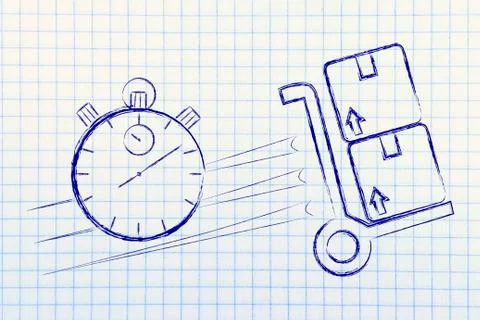 Stopwatch and parcels, concept of fast delivery Stock Illustration