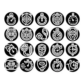 Stopwatch and timer measuring time icon collection Stock Illustration
