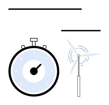 Stopwatch and Windmill Representing Time and Renewable Energy Concepts Stock Illustration