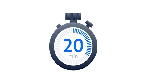 Stopwatch animation counting down twenty minutes on white and green screen Stockbeeldmateriaal 309509676