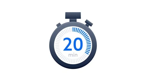 Stopwatch animation counting down twenty minutes on white and green screen Stockbeeldmateriaal 309522742