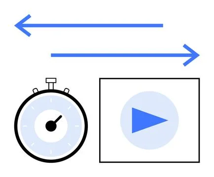 Stopwatch, Arrow, and Play Button Elements Representing Time, Direction, an.. Stock Illustration