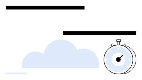 Stopwatch beside a light blue cloud, complemented by geometric black lines. I Illustrazione stock