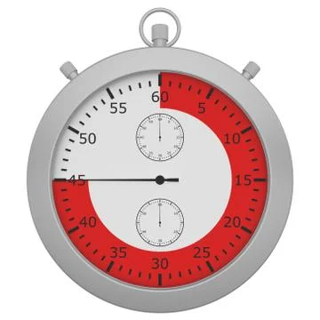 Stopwatch with button and red range isolated on white background Illustrazione stock