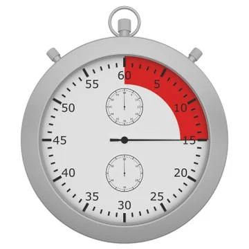 Stopwatch with button and red range isolated on white background Illustrazione stock