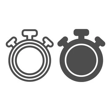 Stopwatch with button, full circle, chronometer, timer line and solid icon, time Stock Illustration