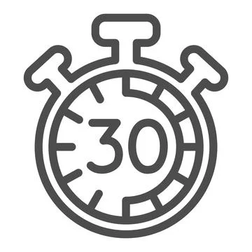 Stopwatch with buttons, 30 seconds, timer, chronometer line icon, time concept Stock Illustration