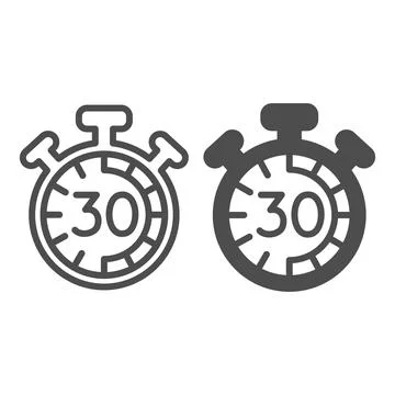 Stopwatch with buttons, 30 seconds, timer, chronometer line and solid icon, time Stock Illustration