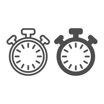 Stopwatch with buttons and dial without hands, timer line and solid icon, time Stock Illustration