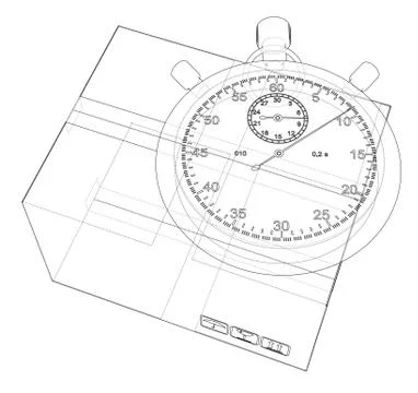 Stopwatch with cardboard box sketch. Vector Stock Illustration