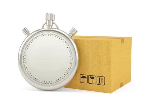 Stopwatch with Cardboard Box on White Background Stock Illustration