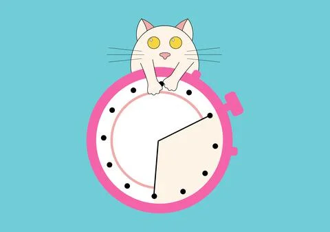 Stopwatch with cat illustrations. Vector illustration of cartoon character. Time Stock Illustration