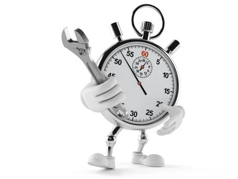 Stopwatch character with adjustable wrench Stock Illustration