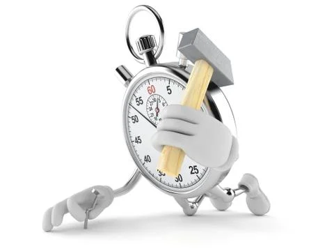 Stopwatch character with hammer Stock Illustration