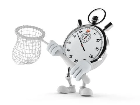 Stopwatch character holding net Stock Illustration