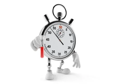Stopwatch character holding a sample Illustrazione stock