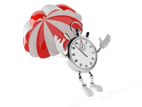 Stopwatch character with parachute 스톡 일러스트