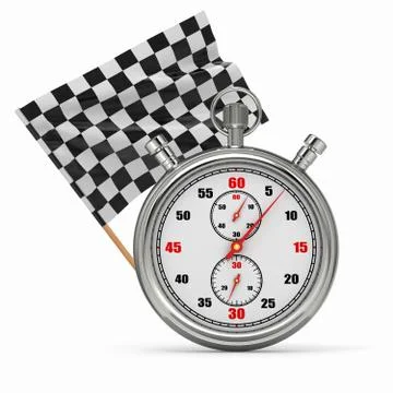 Stopwatch with checkered flag. start or finish. 3d Illustrazione stock