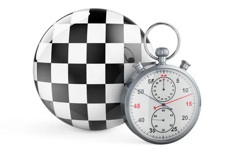Stopwatch with chequered flag, 3D rendering Illustrazione stock