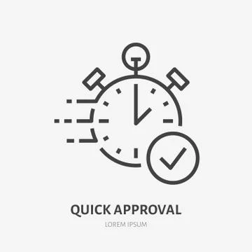 Stopwatch, clock flat line icon. Fast money transaction concept sign. Thin Illustrazione stock