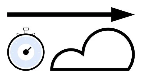 Stopwatch with Cloud and Arrow Symbolizing Speed, Progress, and Time Manageme Stockillustratie